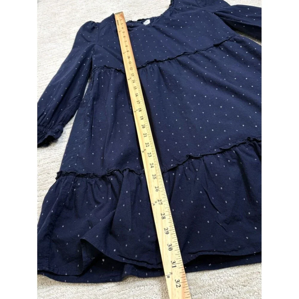 GAP Kids Girls Long Sleeve Tiered Ruffle Dress Size XL 12-13 Navy Metallic Dot